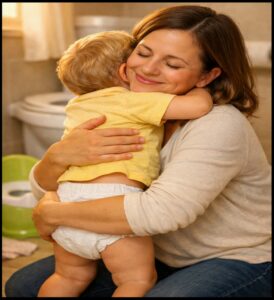 Mother Hugs Toddle after Potty Training